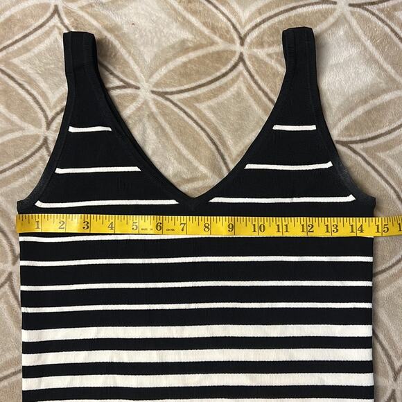 Vintage 90s Barbara Katz black white stripe stretchy tank top MEDIUM - Picture 7 of 9